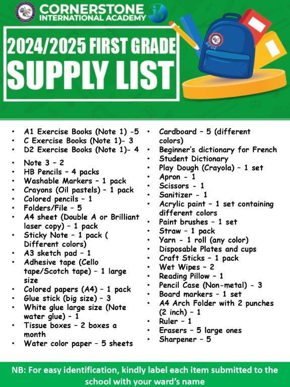 First Grade supply list