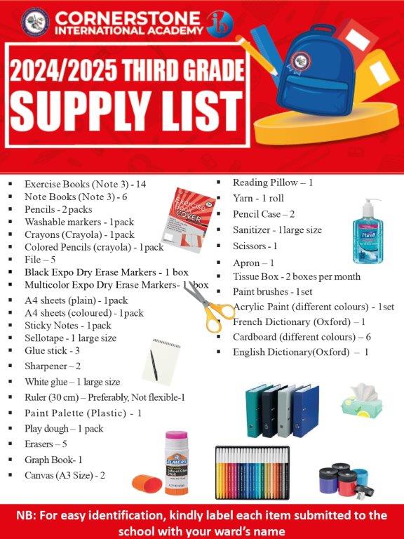 Third Grade supply list