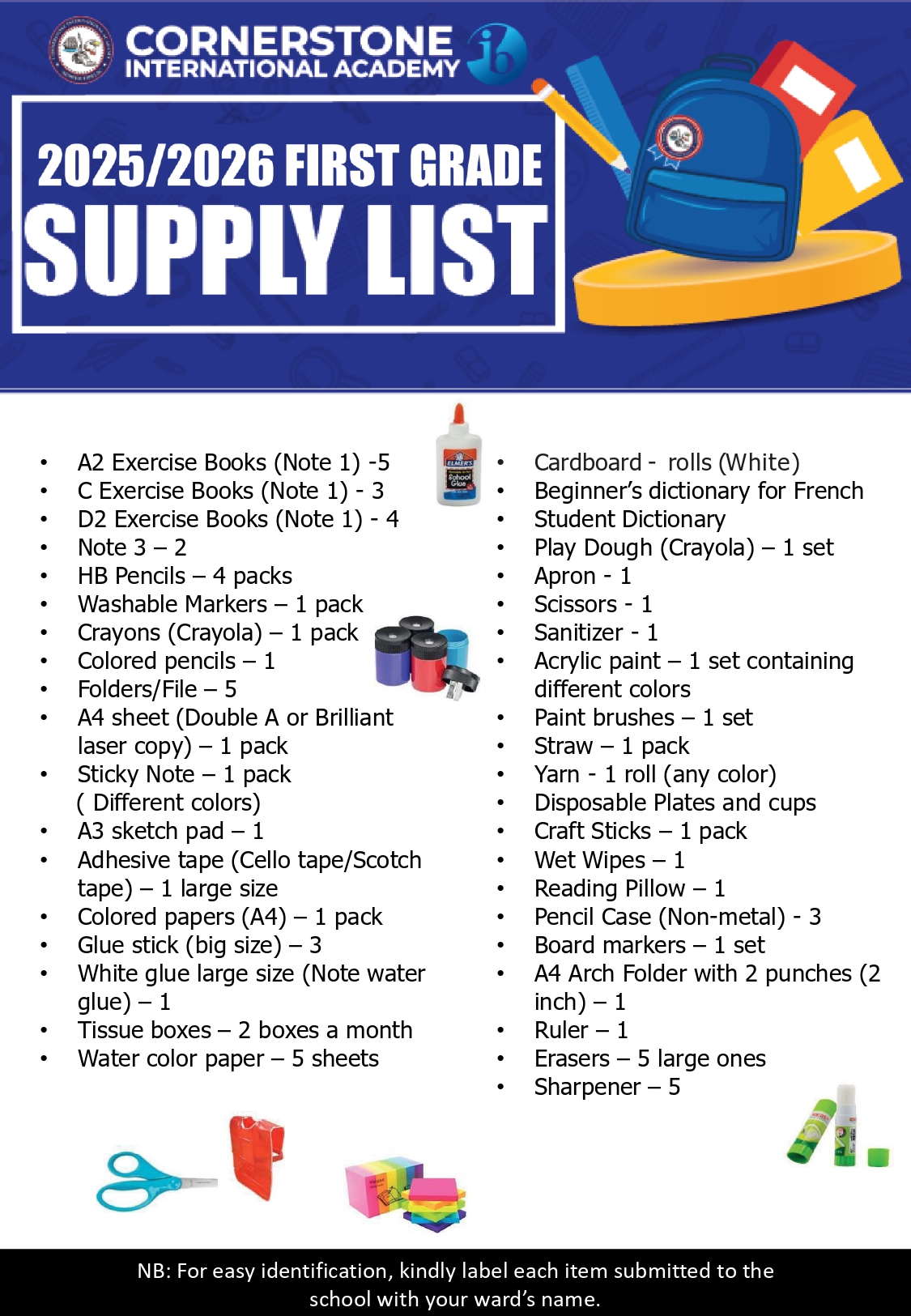 First Grade supply list